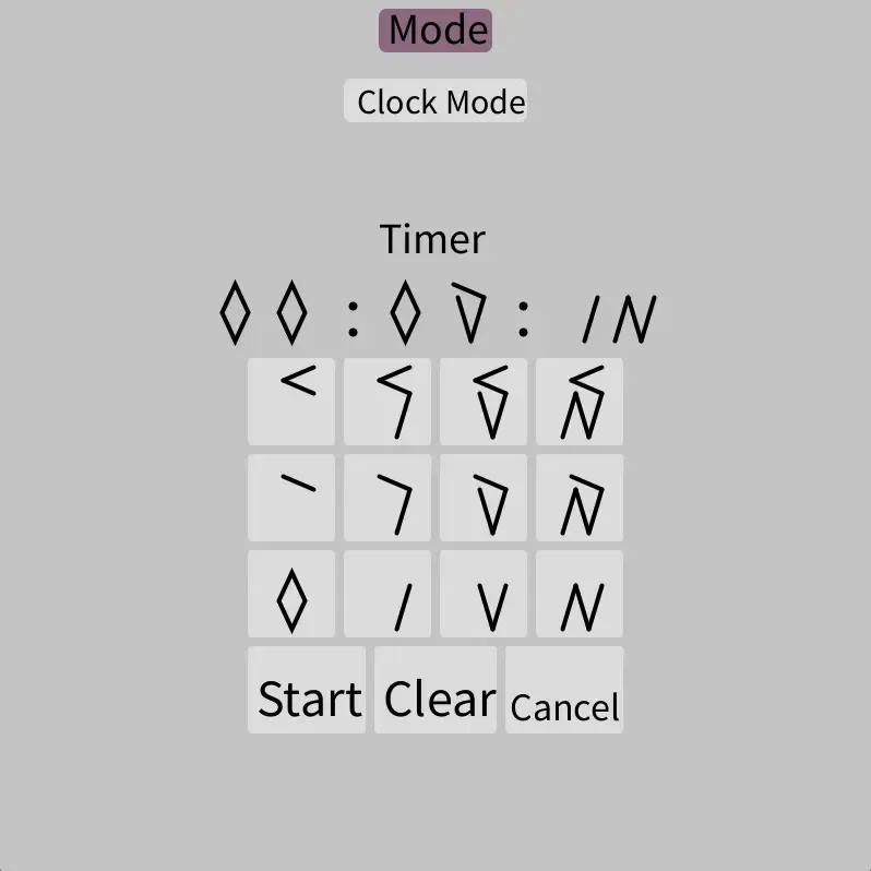 A screenshot of the B12NumbersV3 timer that showcases all the base 12 characters